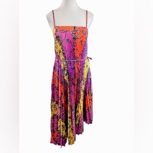 Stunning Milly Irene Chain Pleated Midi Dress Pink Extra Small Designer XS